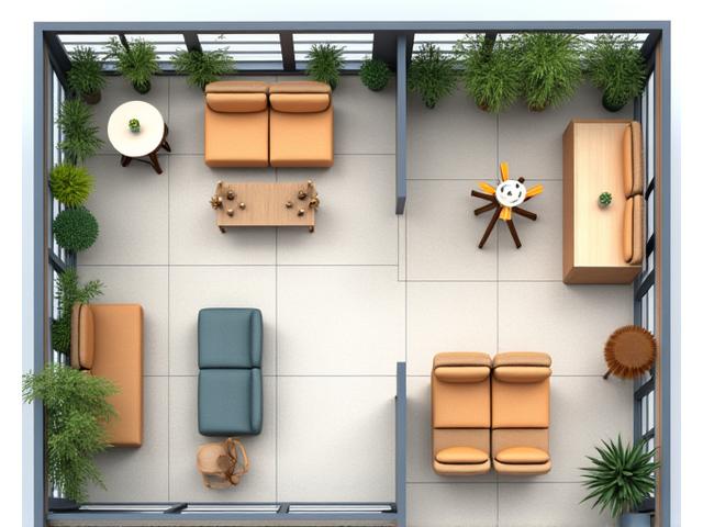 Schema vizuală a unui spațiu deschis împărțit în zone acustice distincte pentru activități diferite (colaborare, focus, relaxare).