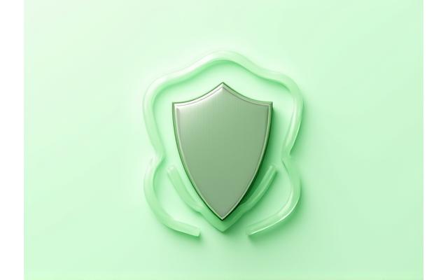 Un scut stilizat, minimalist, cu frunze stilizate pe fundal, simbolizând protecția și asigurările Zenit Urban, într-un mediu calm și luminos.